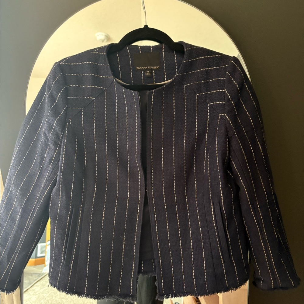 Banana Republic Women's Navy Pinstripe Blazer